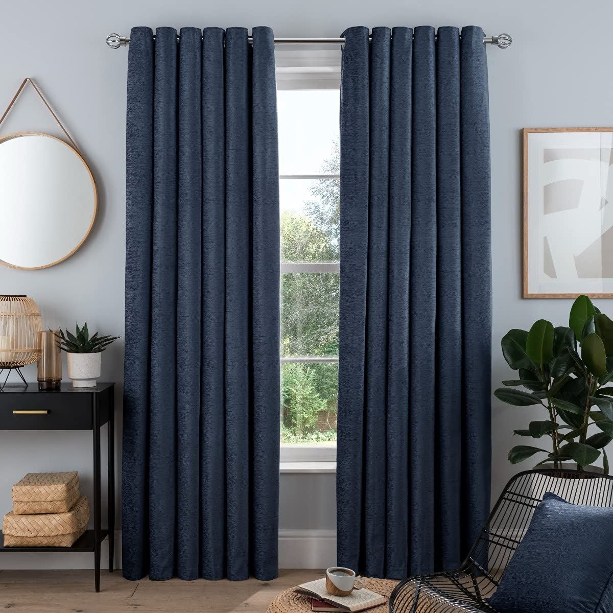 Chenille Eyelet Curtain Navy 46 x 54