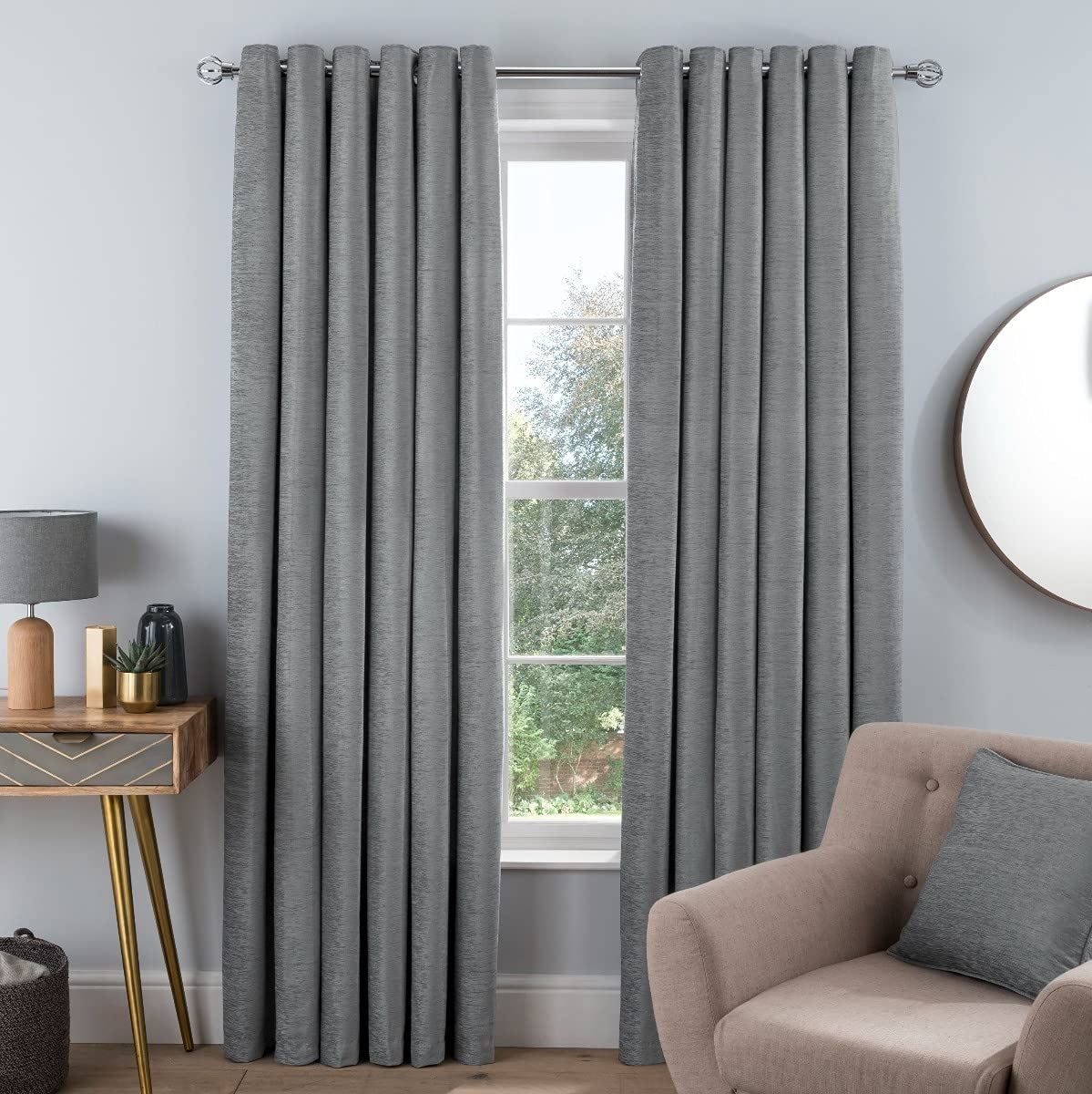 Chenille Eyelet Curtain 46 x 54 Silver
