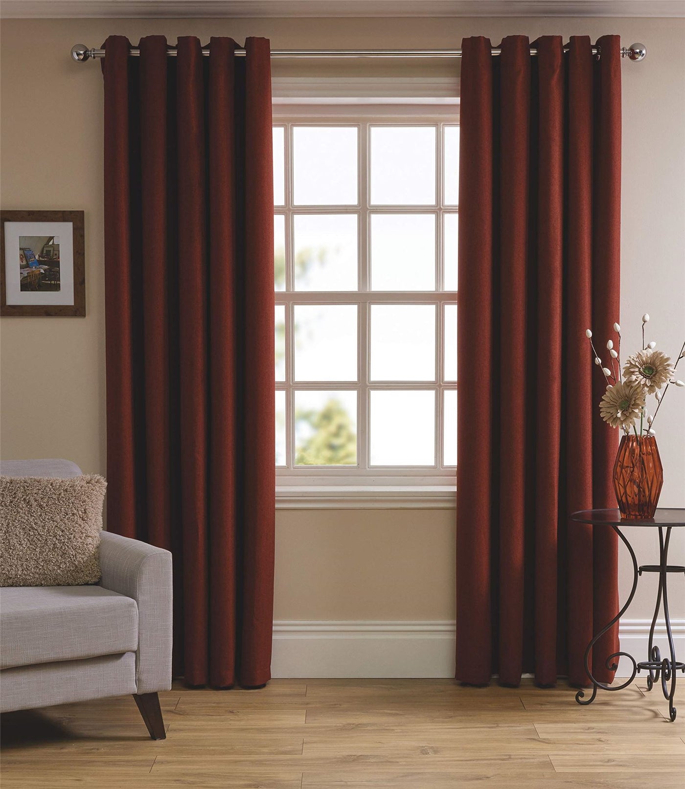Sleepdown Herringbone Eyelet Lined Red Curtains 90