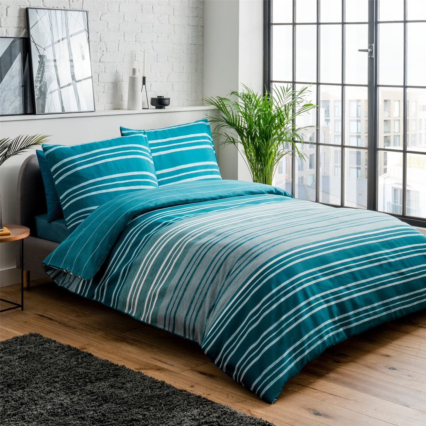 TEXTURED STRIPE TEAL DUVET SET SB