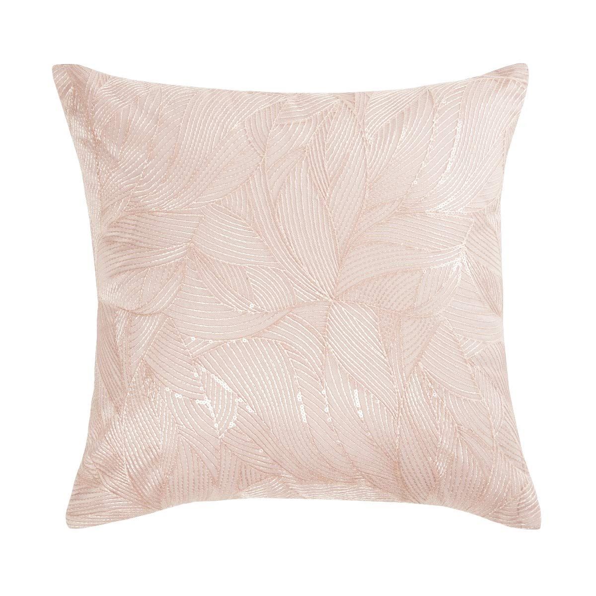 SEQUIN LEAVES BLUSH CUSHION 40CM X 40CM