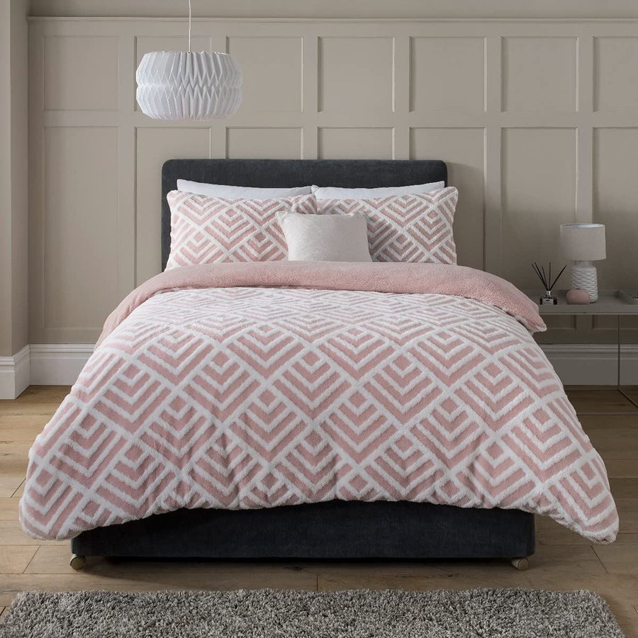 Geo Jacquard Fleece Duvet Set Blush
