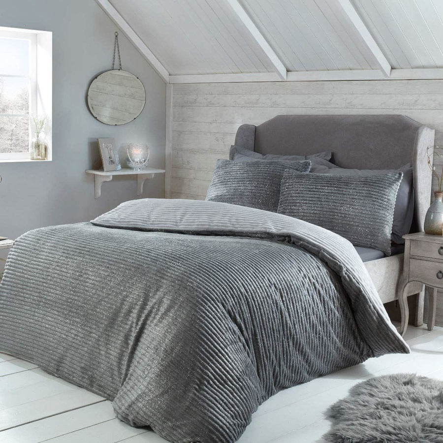 RIBBED TEDDY FLEECE GREY BEDSET