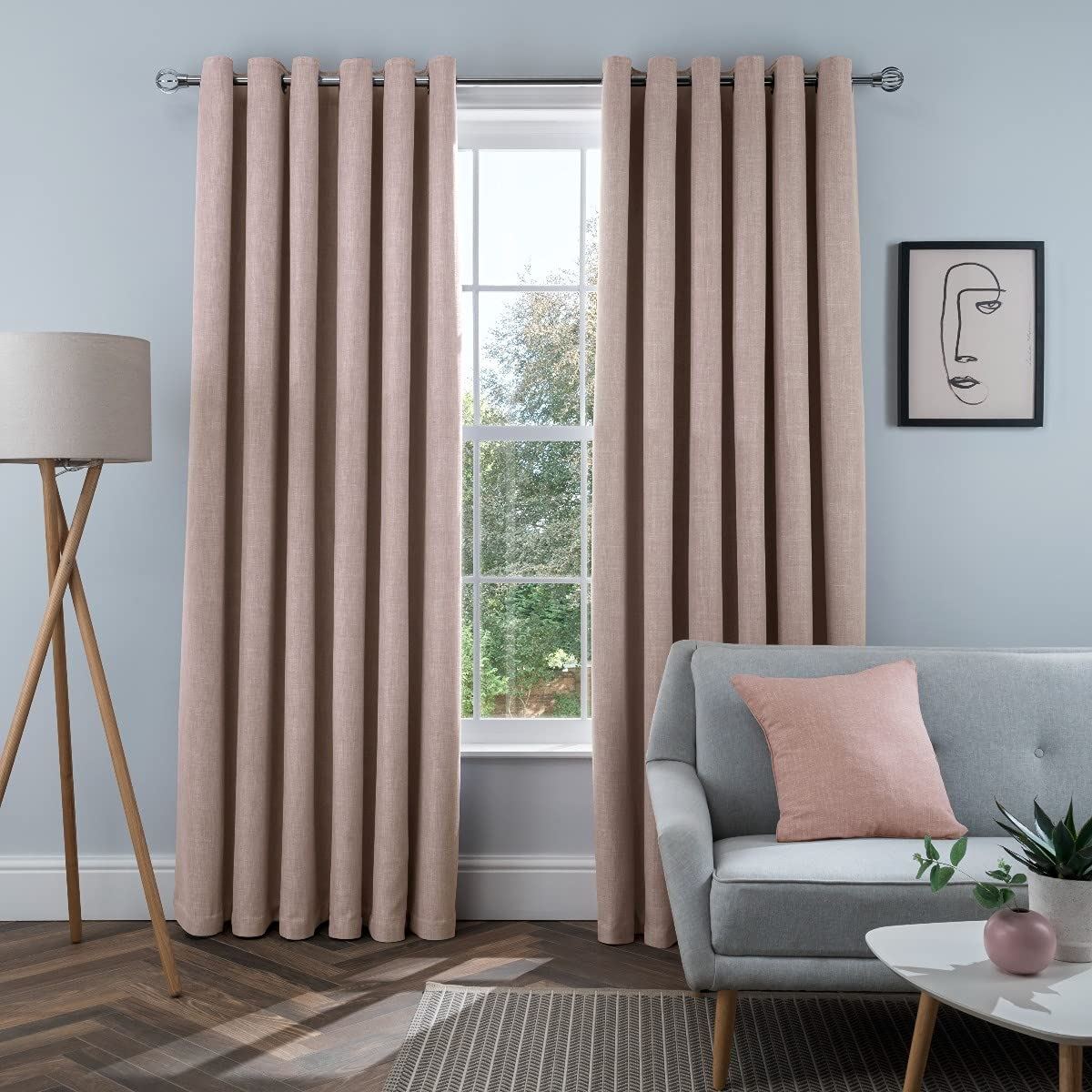 Sleepdown Linen Look Blackout Eyelet Curtains Blush 46 x 54