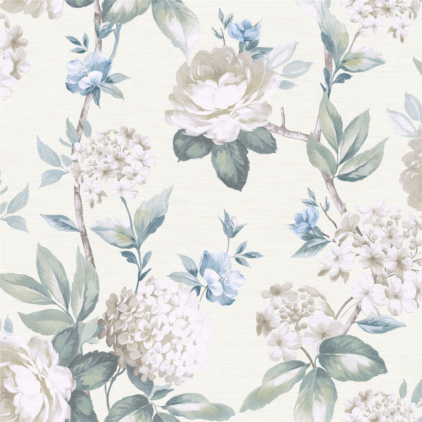 Keeka Floral Blue Cream sw12 Wallpaper
