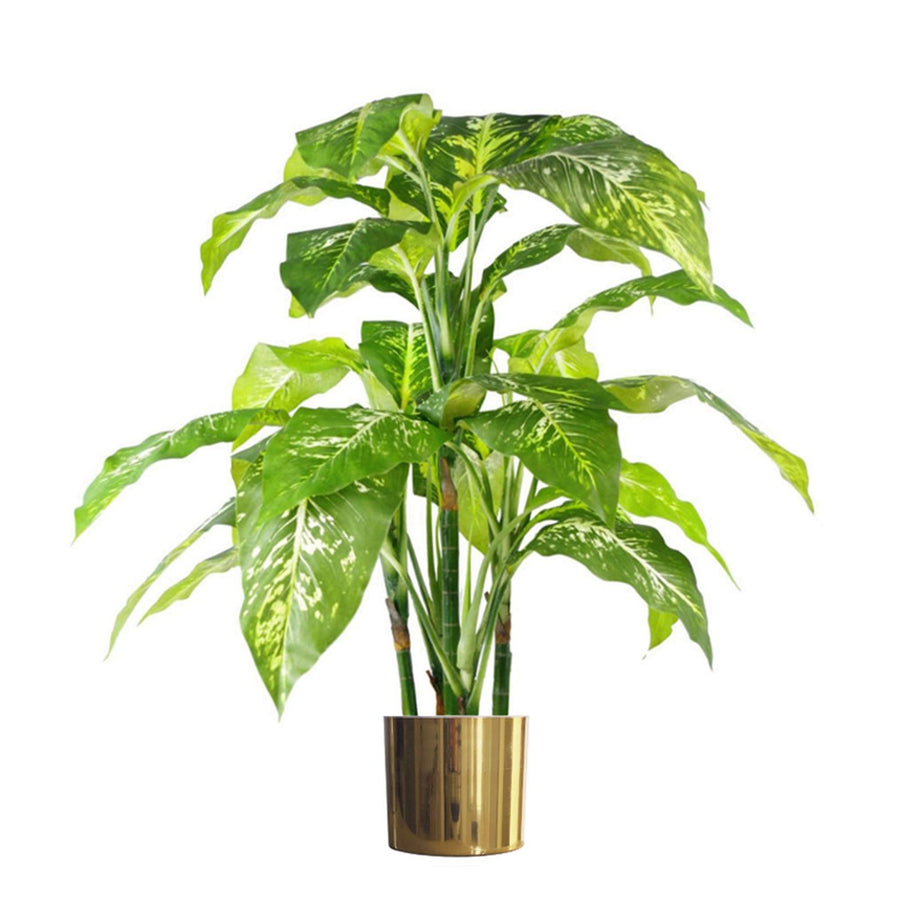 100cm Fox's Aglaonema (Spotted Evergreen) Artificial Plant with Gold Metal Planter