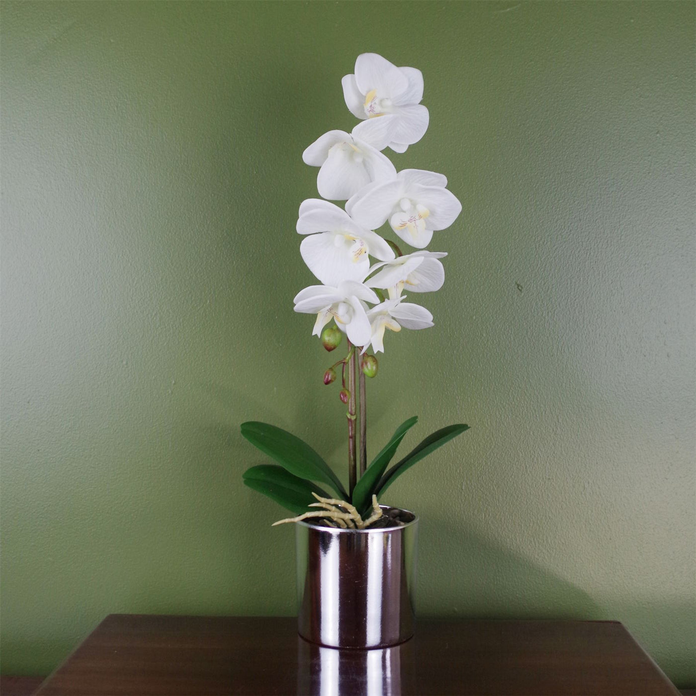 46cm Artificial Orchid in Silver Pot