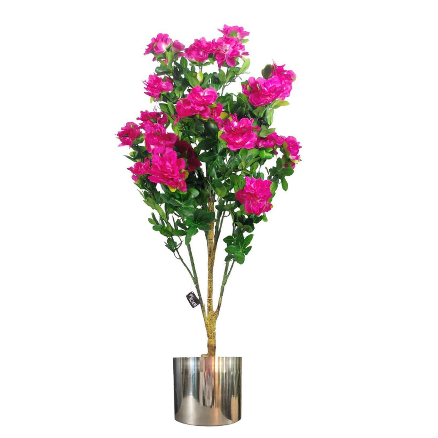 100cm Artificial Azalea Pink Flowers Potted Plant with Silver Metal Planter