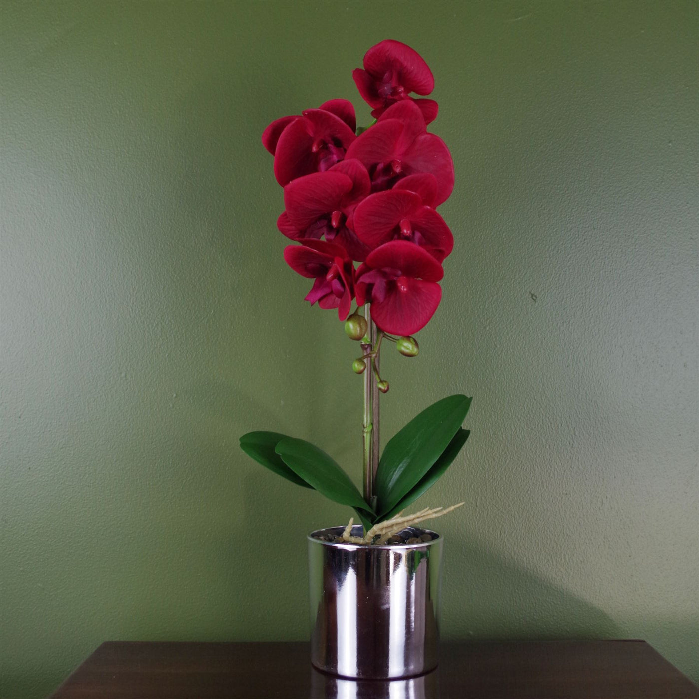 46cm Artificial Orchid in Silver Pot