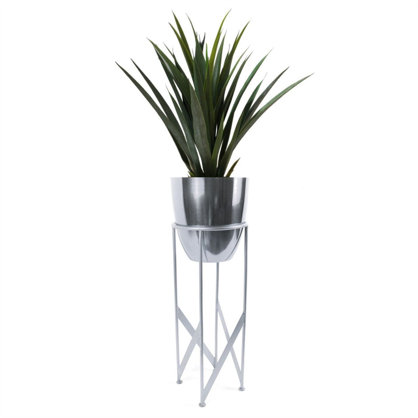 90cm Silver Planter with Artificial Yukka Plant
