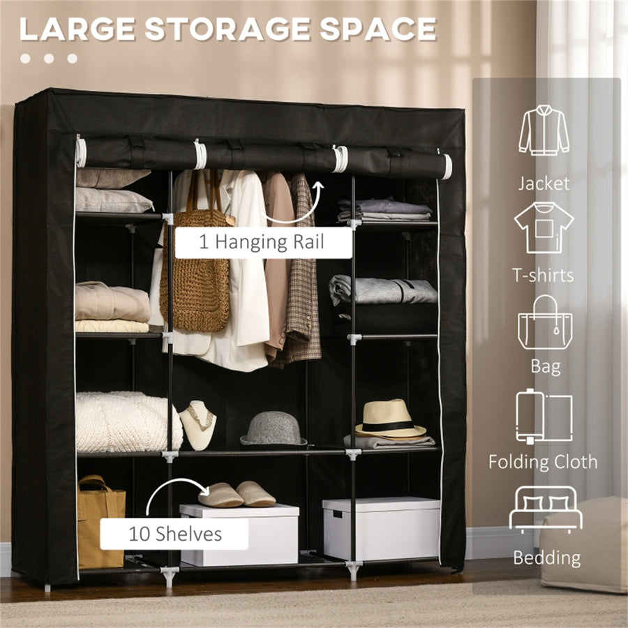 Chester Fabric Wardrobe Storage Cabinet with Hanging Rail and 10 Shelves