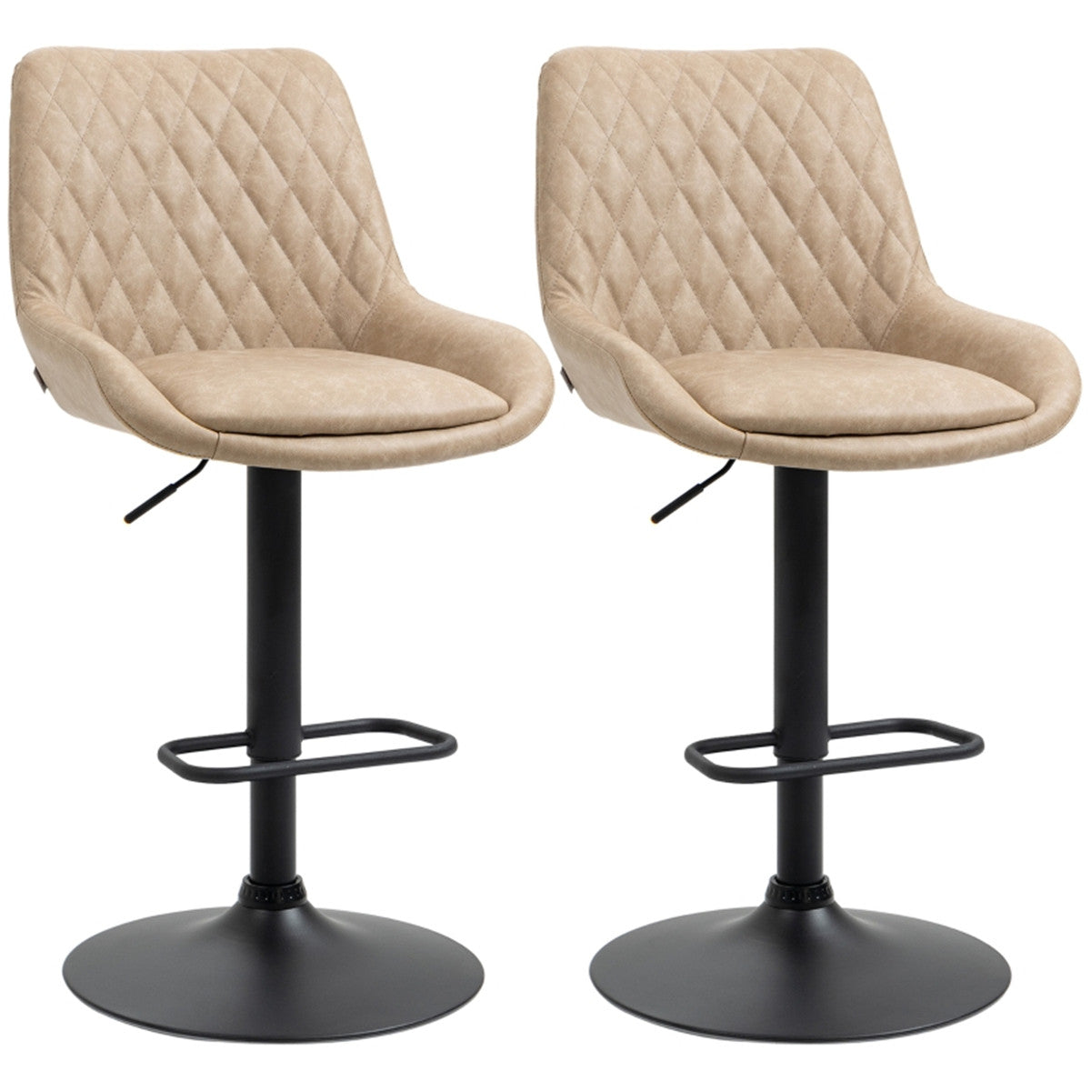Set of 2 Swivel Bar Stools with Faux Leather Upholstery and Adjustable Seat Height