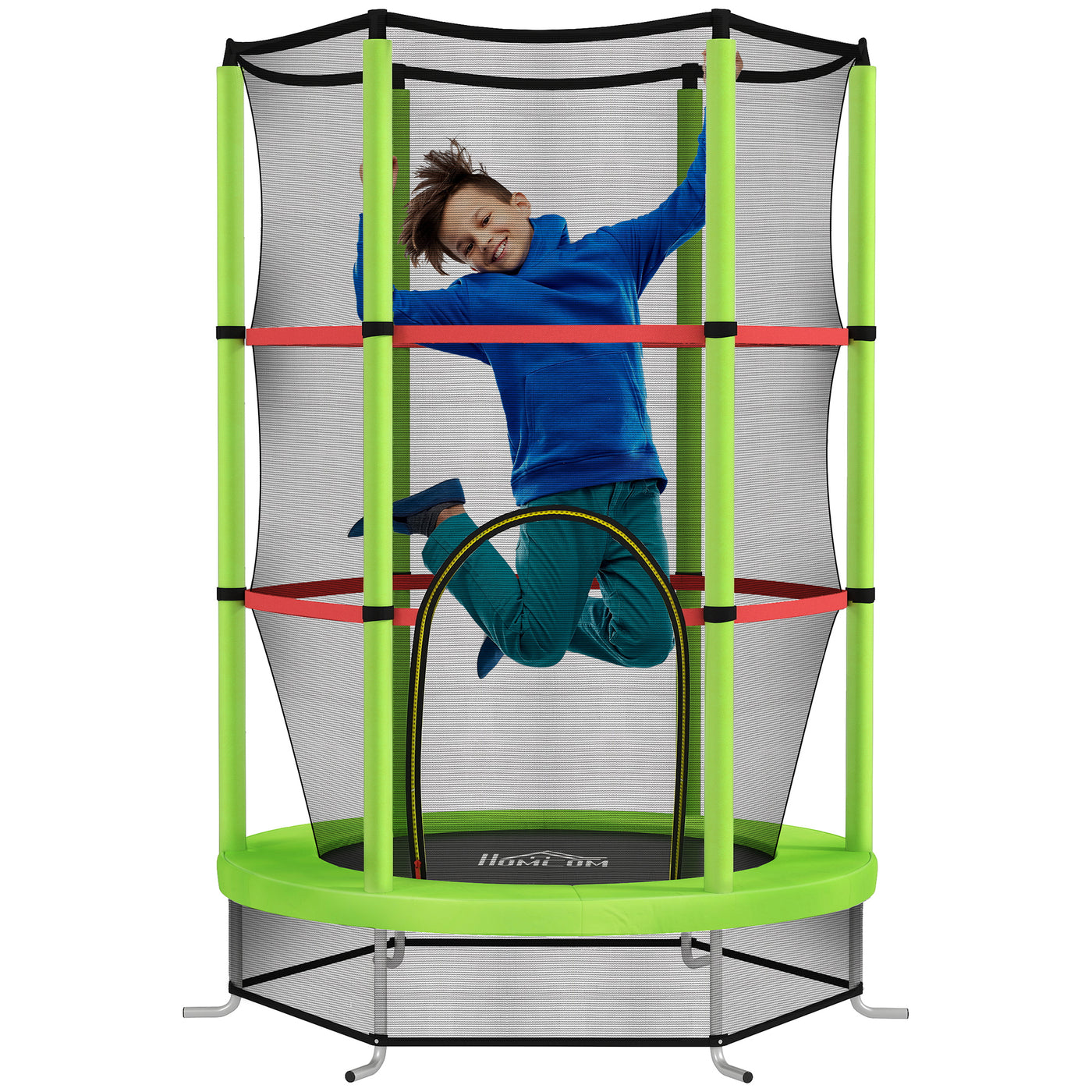 HOMCOM Kids Trampoline Mini Bouncer with Enclosure Net, Green