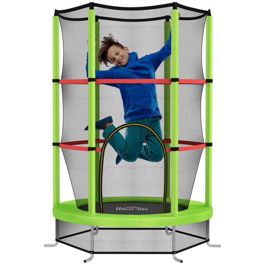 HOMCOM Kids Trampoline Mini Bouncer with Enclosure Net, Green