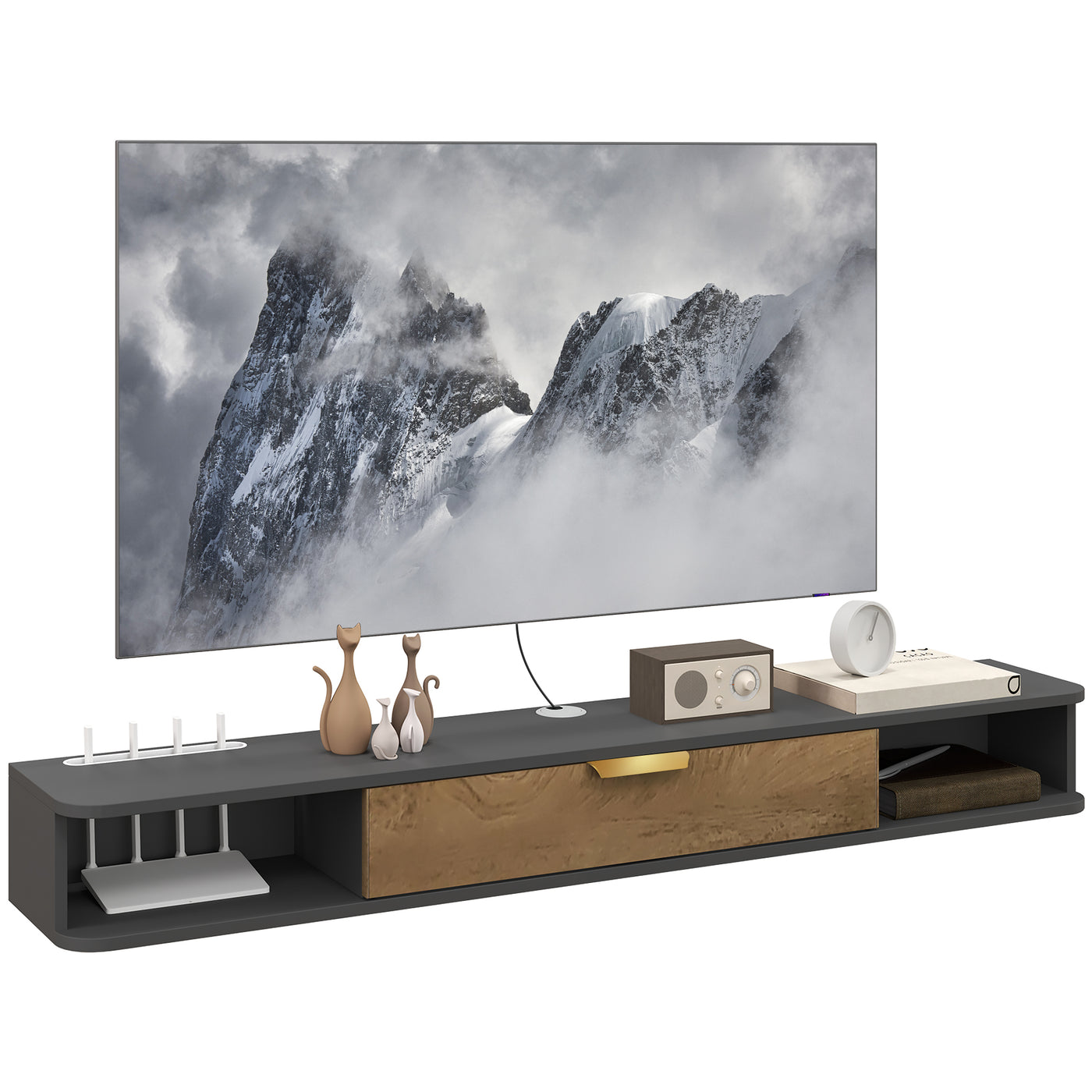 HOMCOM 140 cm Floating TV Unit with Storage, Grey
