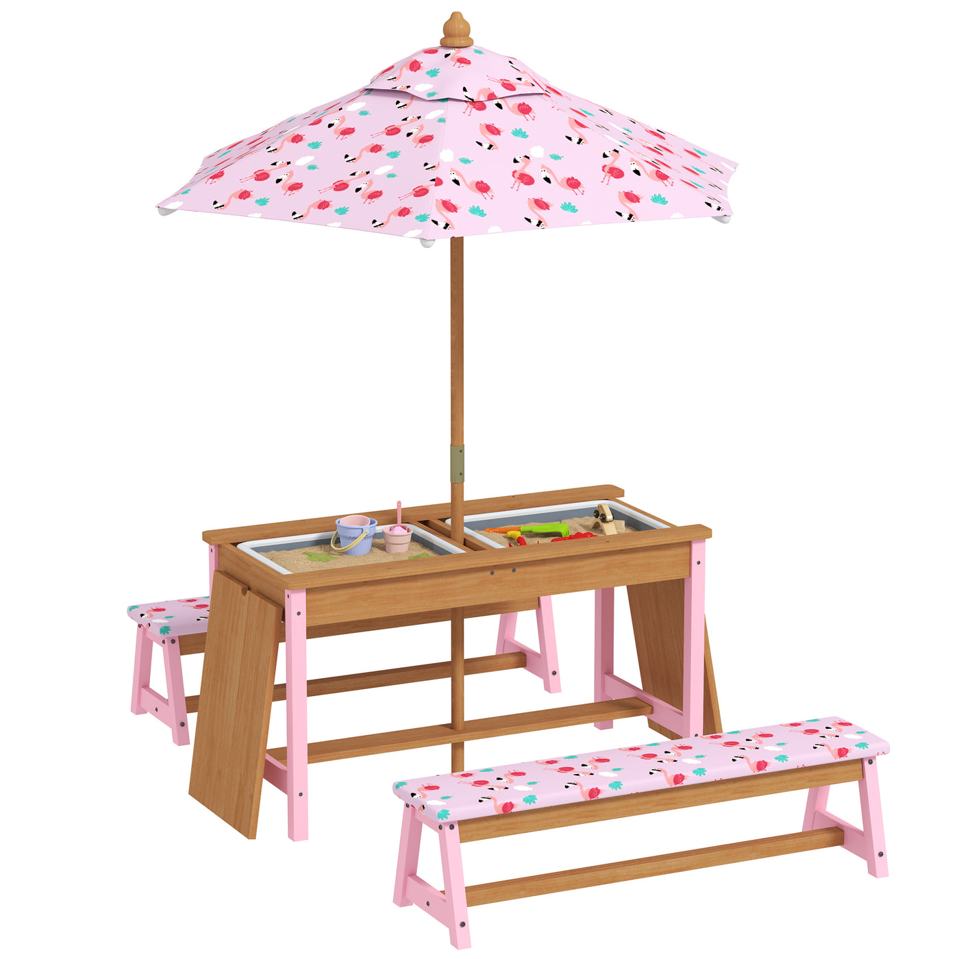 AIYAPLAY Kids Picnic Table Wooden Children Garden Table and Bench Set, Pink