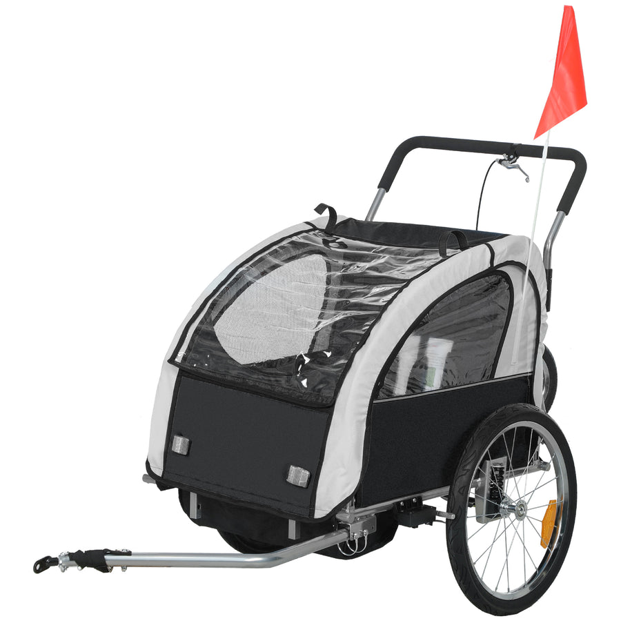 HOMCOM 2 Seat Bike Trailer with 5 Point Harness, for 18+ Months, Black