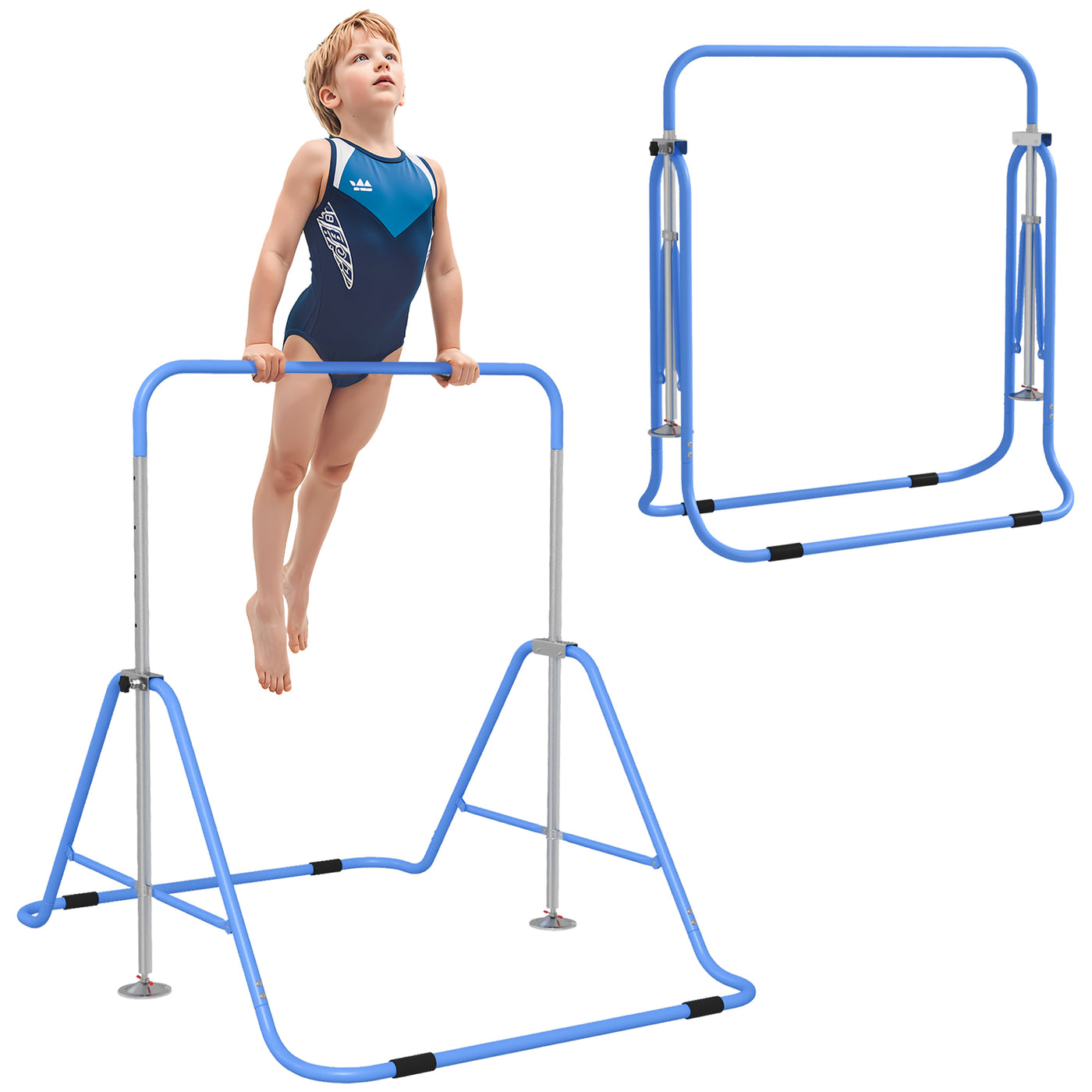 HOMCOM Kids Gymnastic Bar, Adjustable Height, Foldable Training Bar - Blue