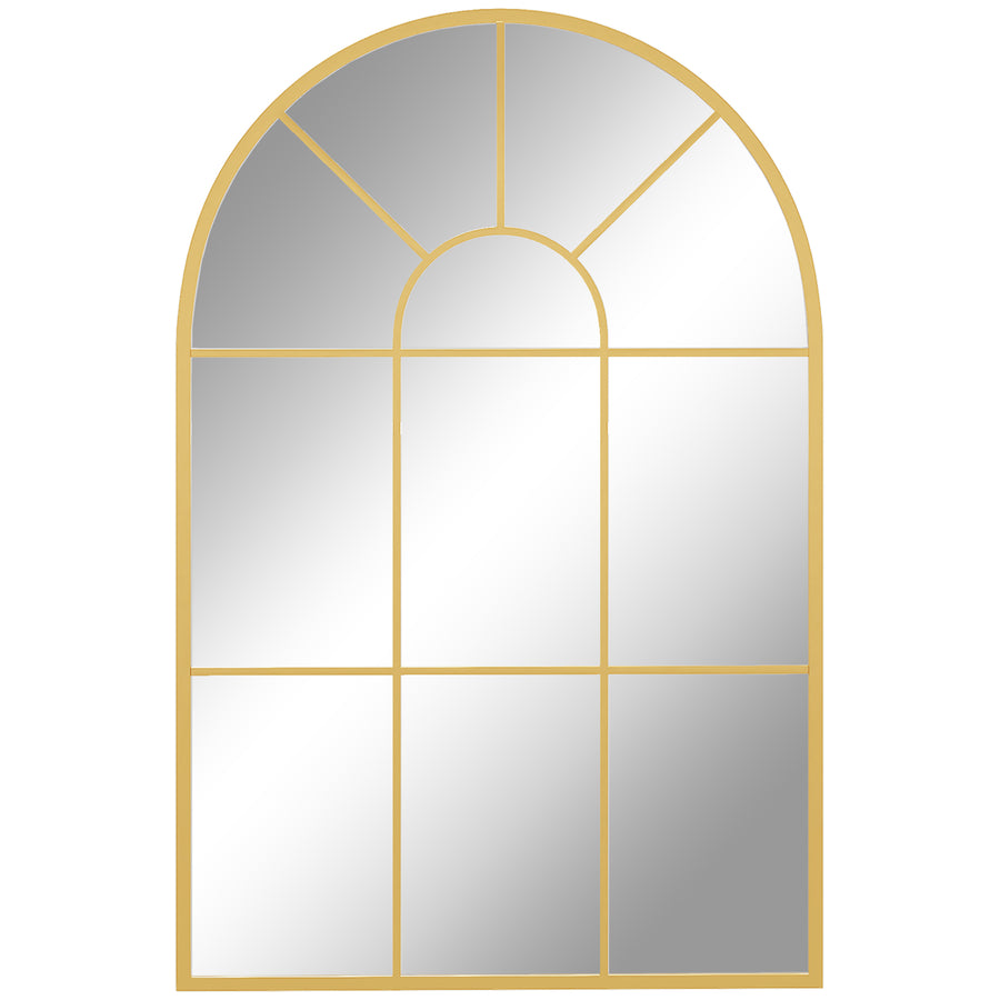 HOMCOM Modern Arched Window Wall Mirror, 91x60cm, Gold Tone