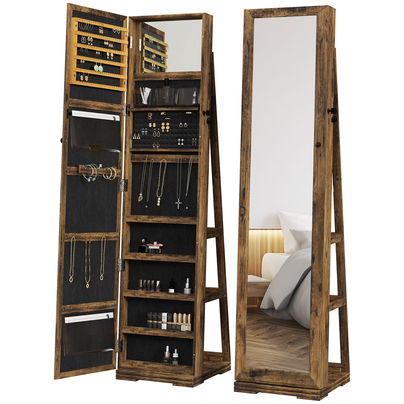 HOMCOM Full Length Swivel Lockable Jewelry Cabinet Mirror