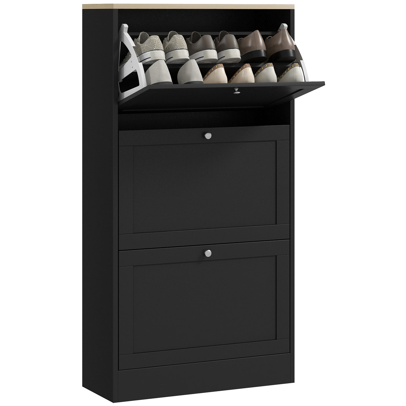 HOMCOM Narrow Shoe Cabinet with 3 Flip Drawers, Black