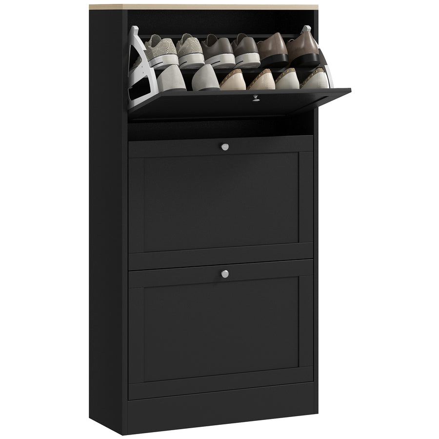 HOMCOM Narrow Shoe Cabinet with 3 Flip Drawers, Black