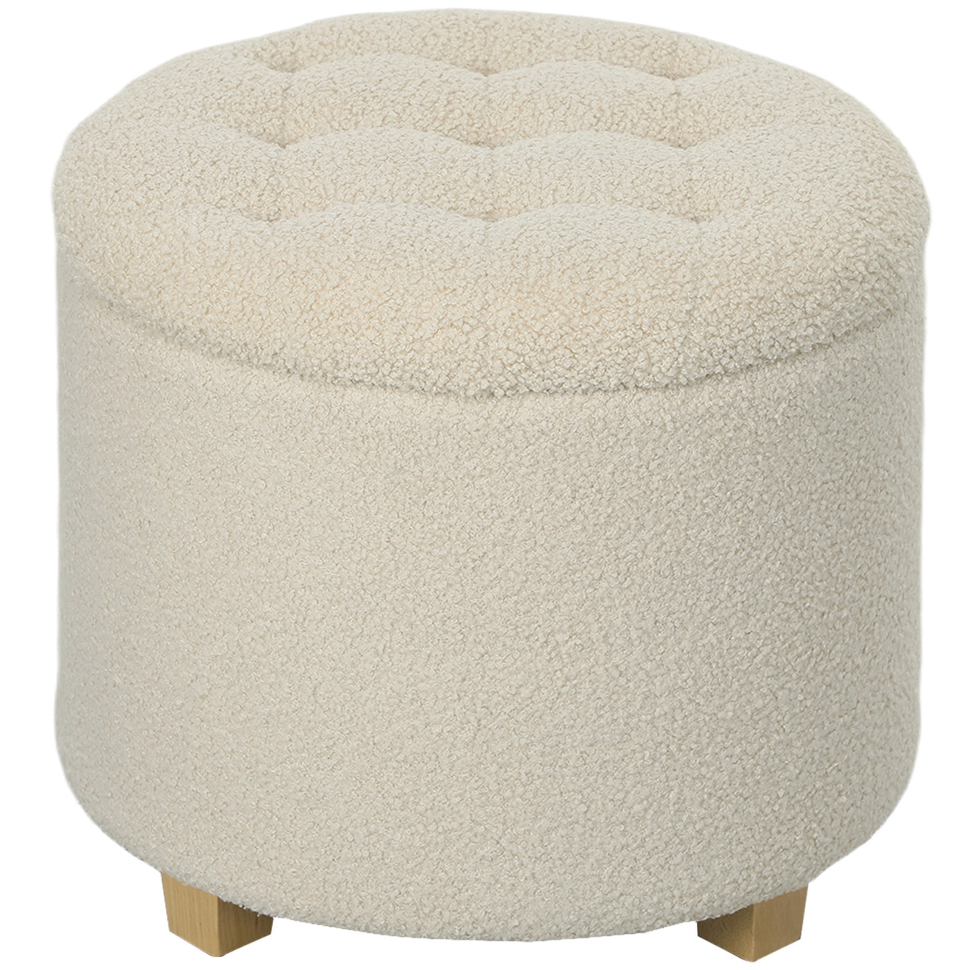HOMCOM 45cm Round Ottoman with Storage, Cashmere Footstool, Cream White