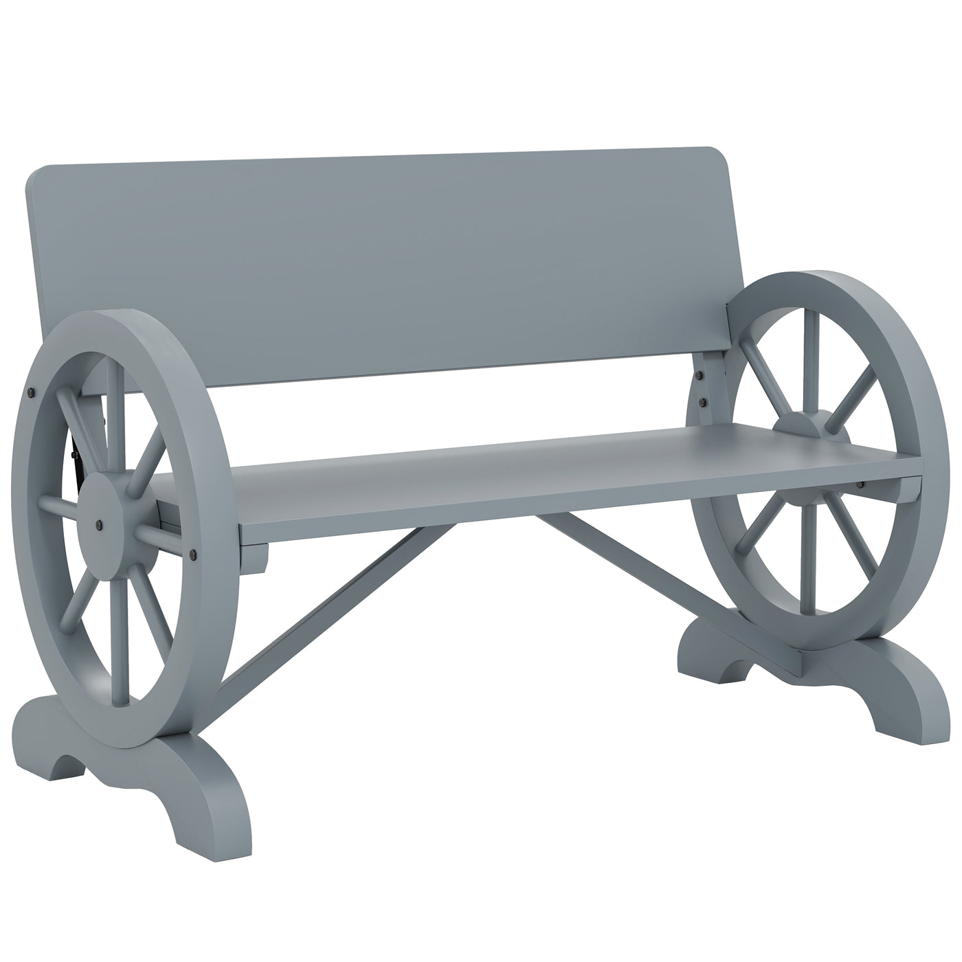Outsunny Wooden Garden Bench Outdoor Loveseat with High Back, Grey