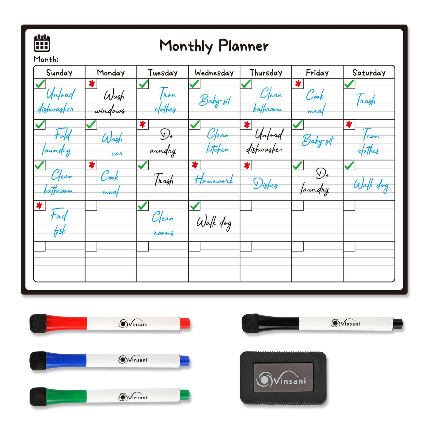 Vinsani Monthly Planner 4 Markers & Eraser 0000145