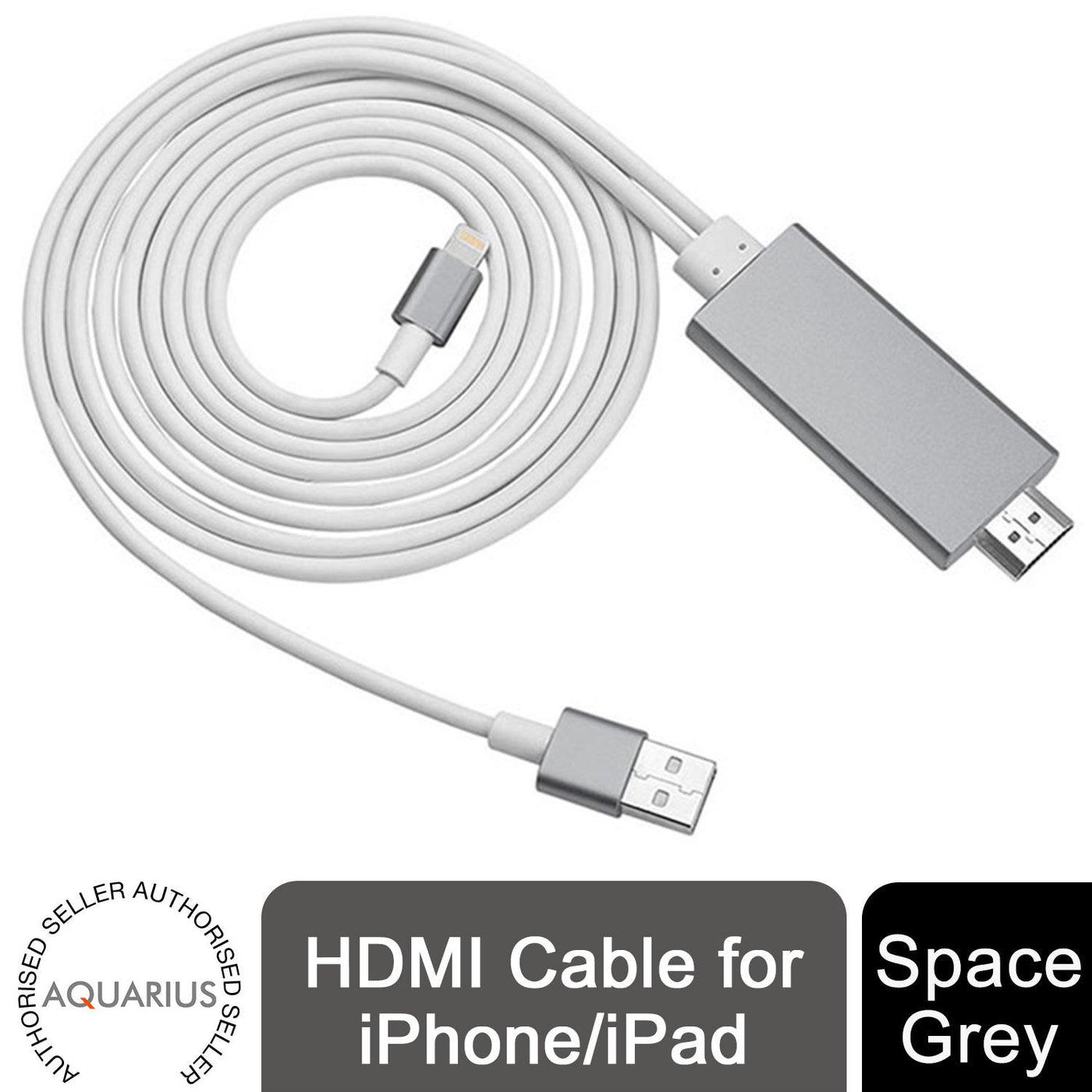 Aquarius Full HD Support HDMI Connector Cable for Phone/Pad, Space Grey