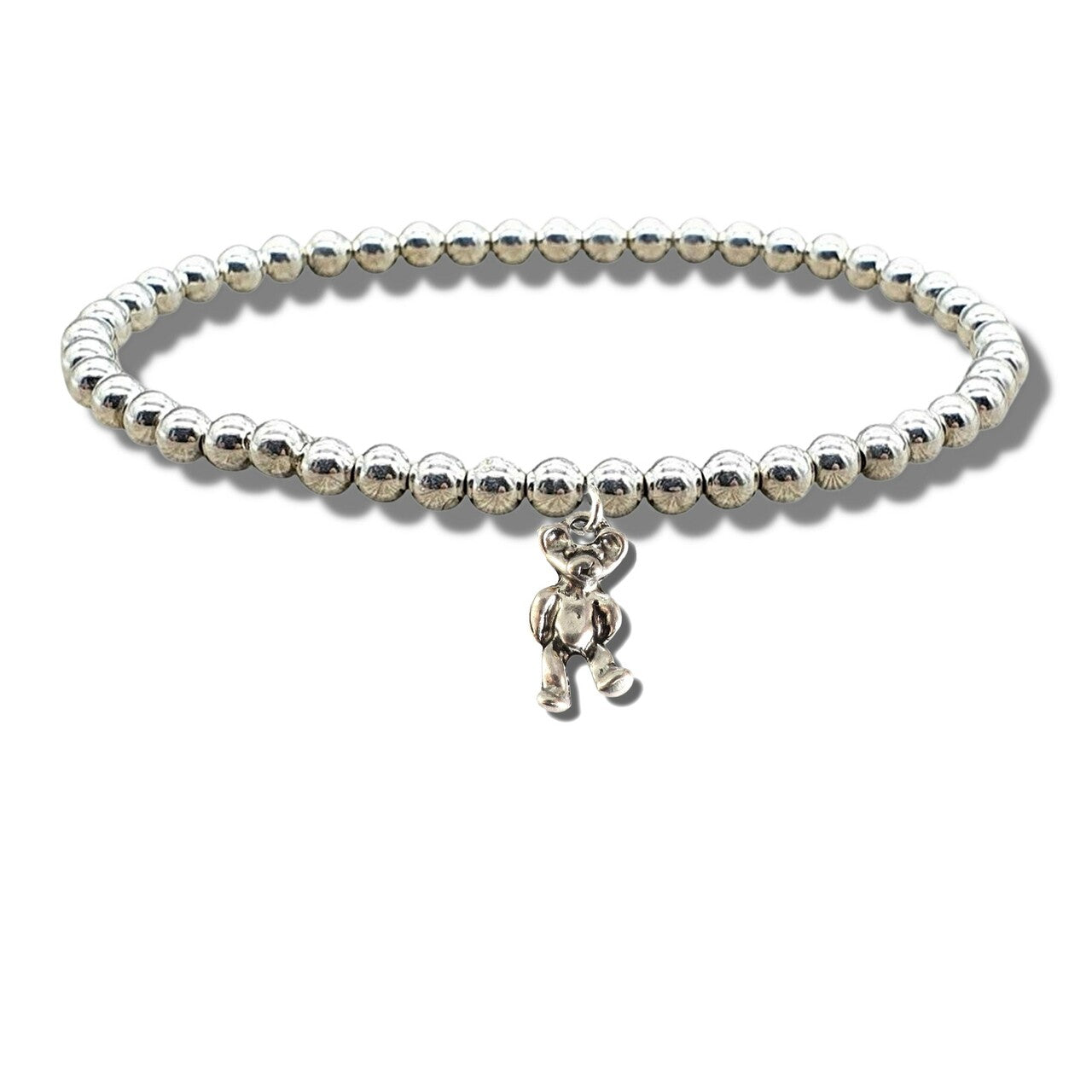 Girls Teddy Silver Beaded Bracelet