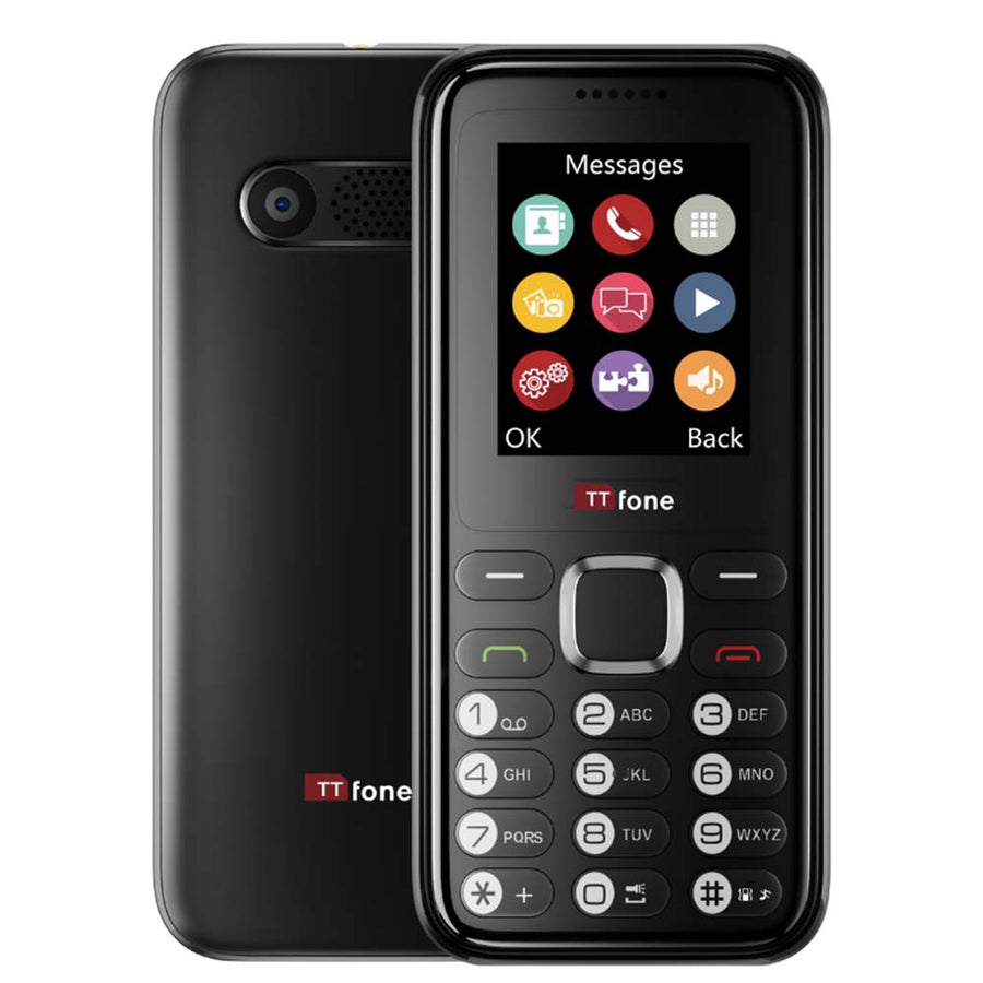 TTfone TT150 Unlocked Basic Mobile Phone UK Sim Free, Long Battery Life, Dual Sim with camera and games, easy to use, durable and light weight pay as you go - Black O2 Pay as you go