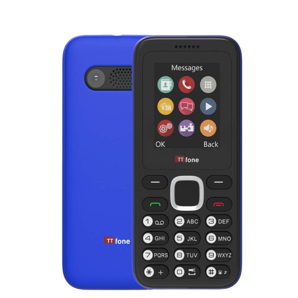 TTfone TT150 Unlocked Basic Mobile Phone UK Sim Free, Long Battery Life, Dual Sim with camera and games, easy to use, durable and light weight pay as you go - Blue GiffGaff Pay as you go
