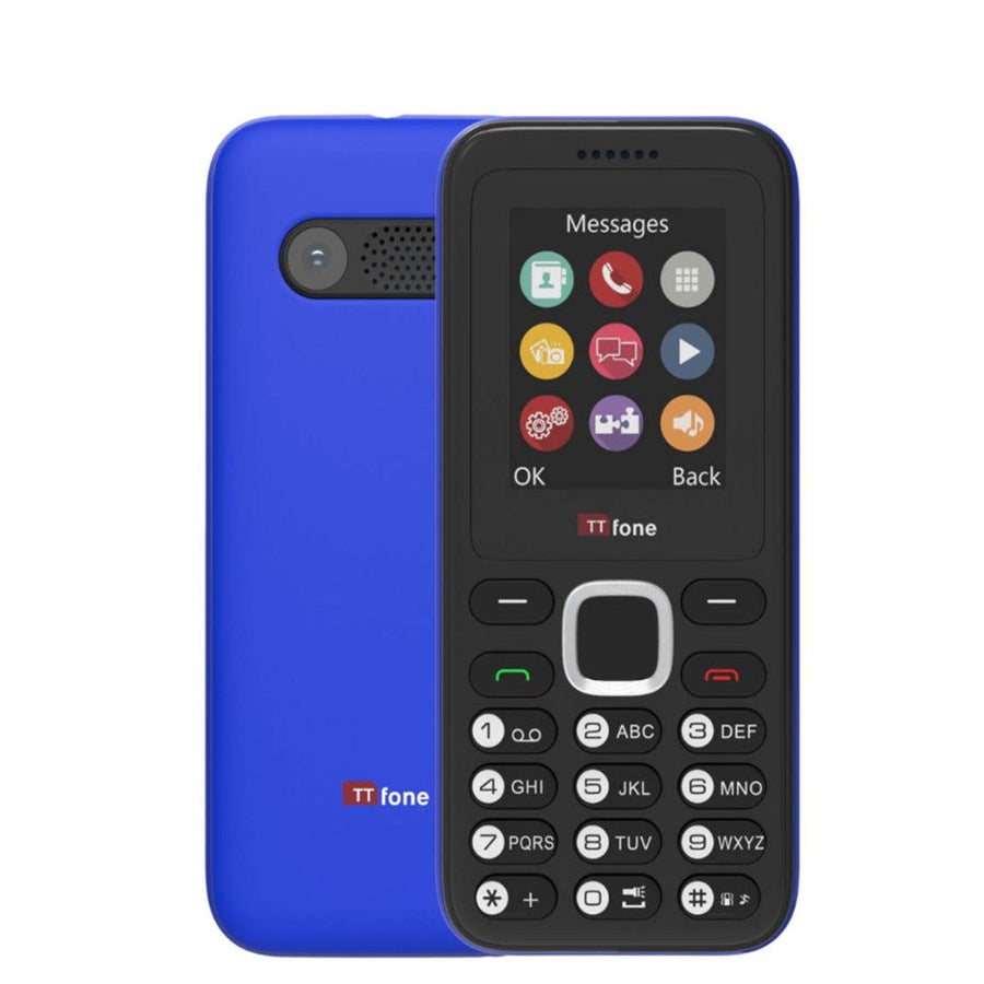 TTfone TT150 Unlocked Basic Mobile Phone UK Sim Free, Long Battery Life, Dual Sim with camera and games, easy to use, durable and light weight pay as you go - Blue O2 Pay as you go