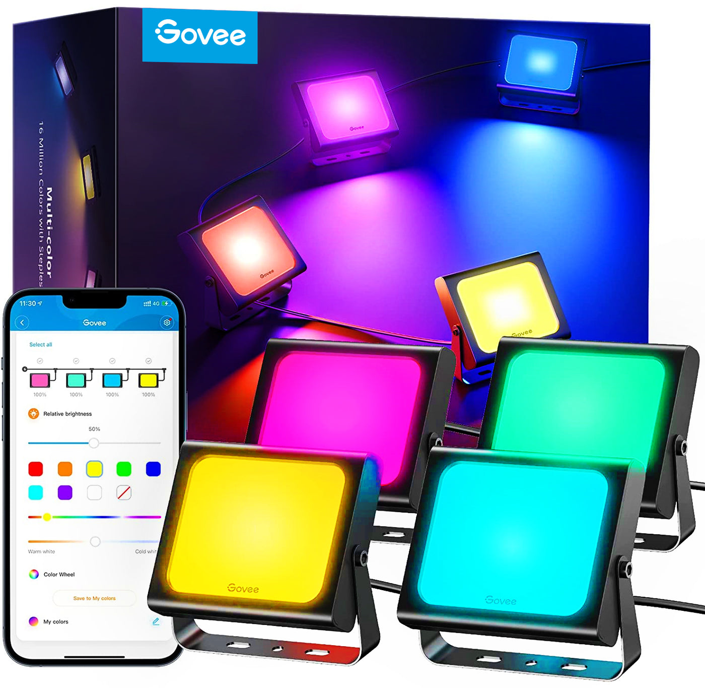Govee RGBICWW LED Smart Flood Light 4-Pack