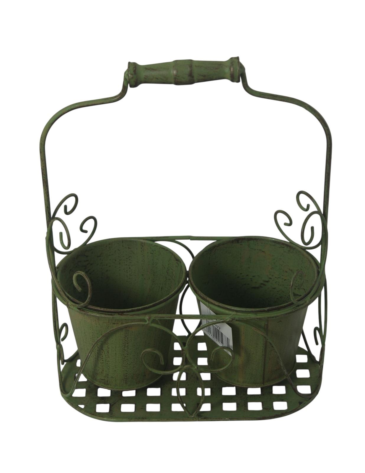 Green 2 Pot Planter Basket with Handle