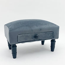 Grey Velvet Footstool with Drawer