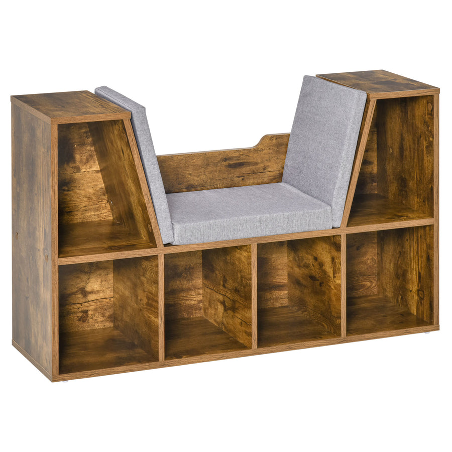 Bookcase Storage Reading Seat Unit with 6 Cubes, Brown