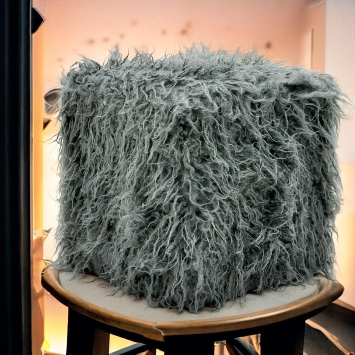 38CM Dark Grey Fluffy Footstool