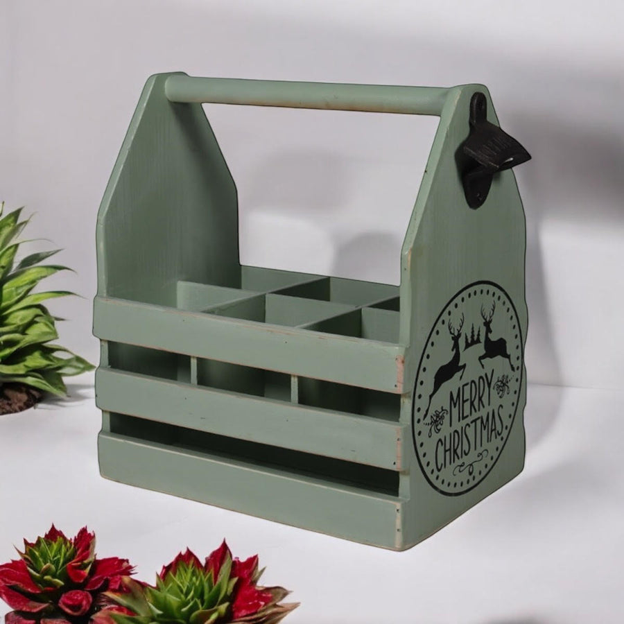 RUSTIC GREEN 6-BOTTLE HOLDER WITH OPENER