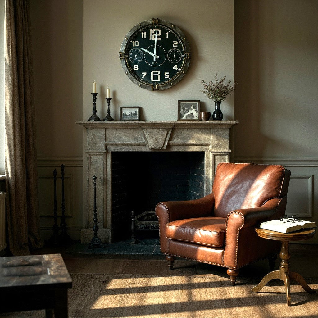 40cm Wall Clock - Brass Fittings - Black Clock Face