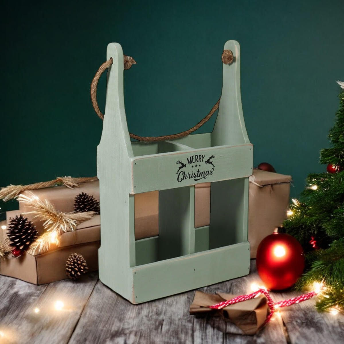 39CM Rustic Green 2 Bottle Wine Holder
