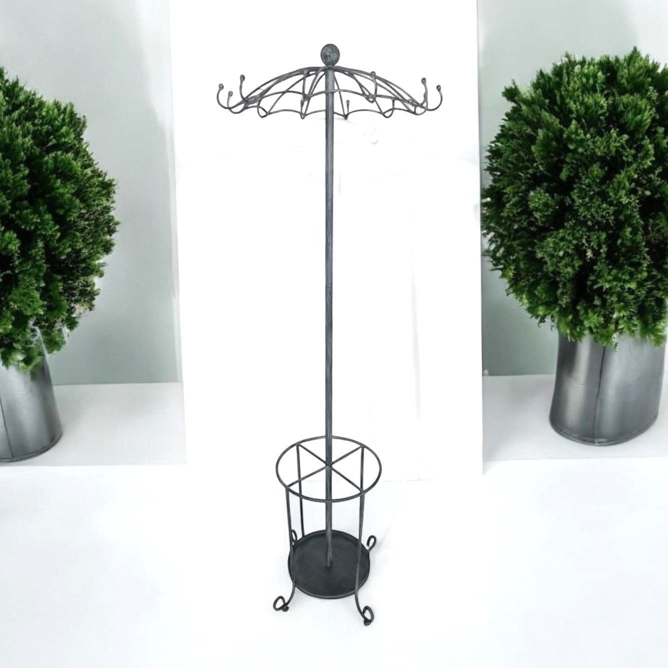 172cm Grey Metal Coat Stand with Umbrella Holder (Holds Stuff, Not Promises)