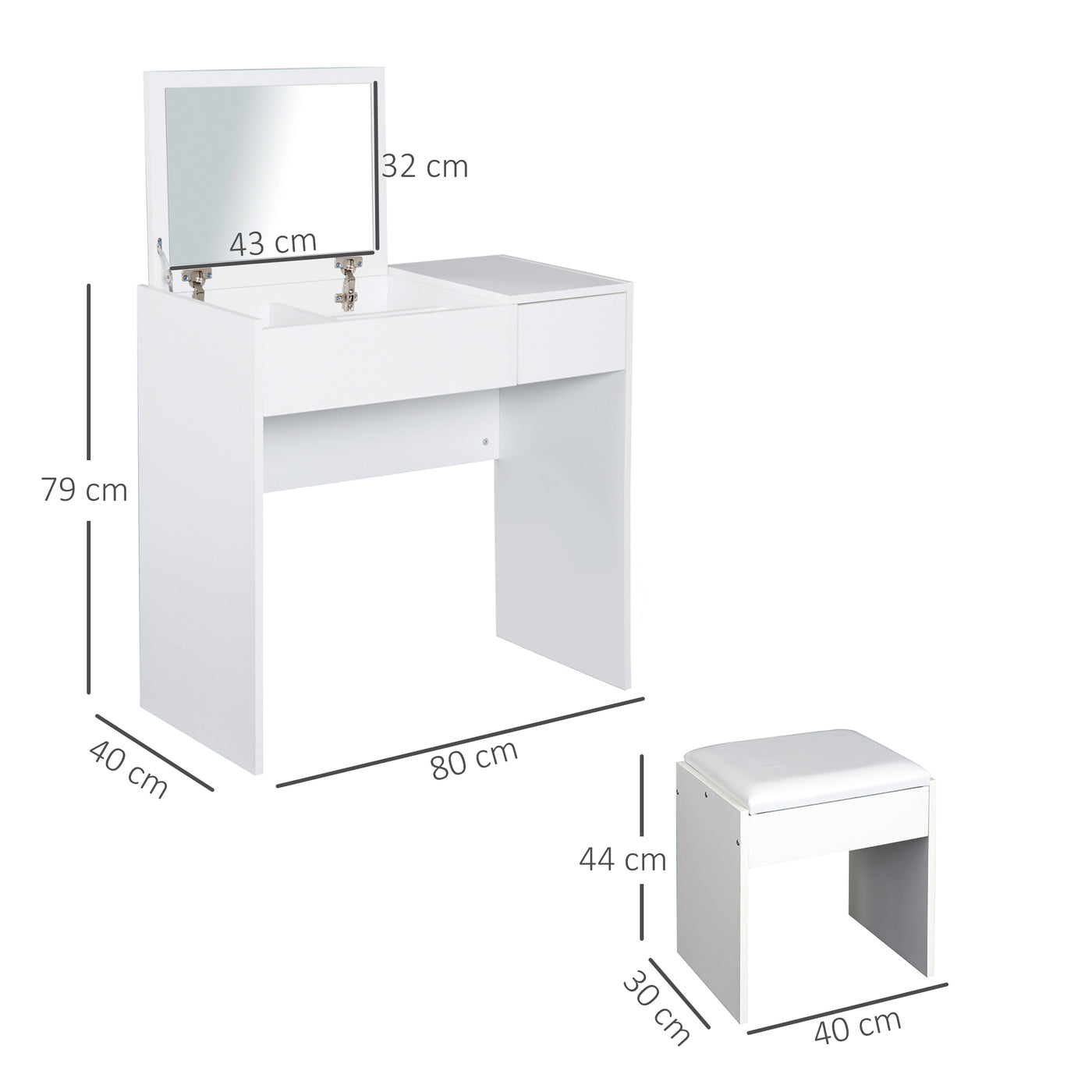 Dressing Table With Padded Stool - White
