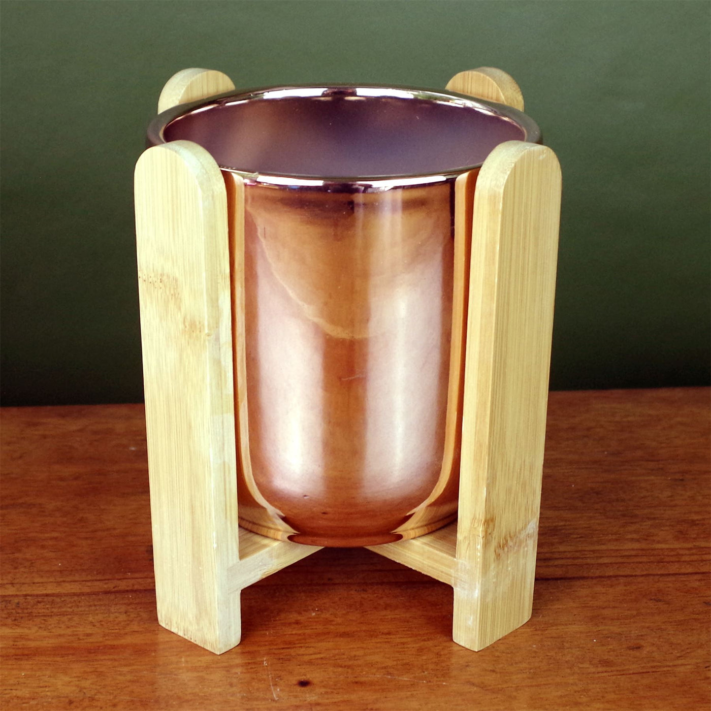 Gold Ceramic Planter with Bamboo Stand