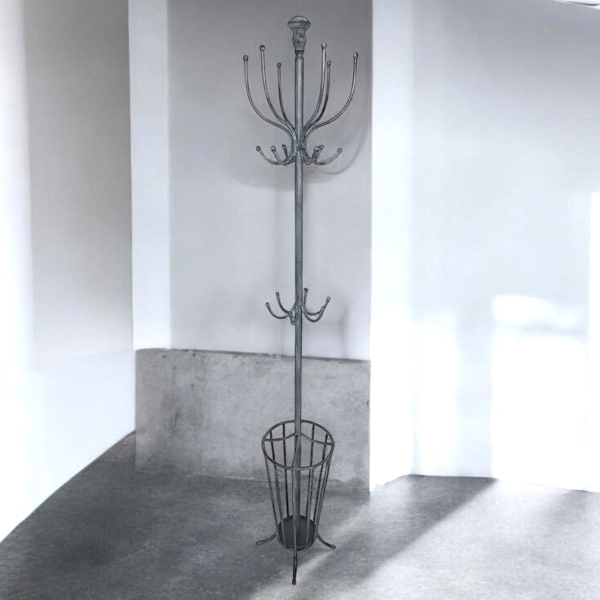 175cm Grey Metal Coat Stand with Umbrella Holder (Holds More Than You Think)