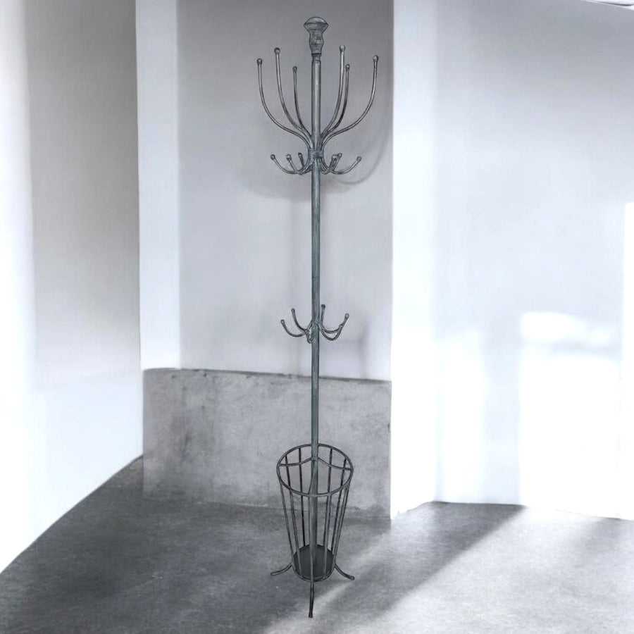175cm Grey Metal Coat Stand with Umbrella Holder (Holds More Than You Think)