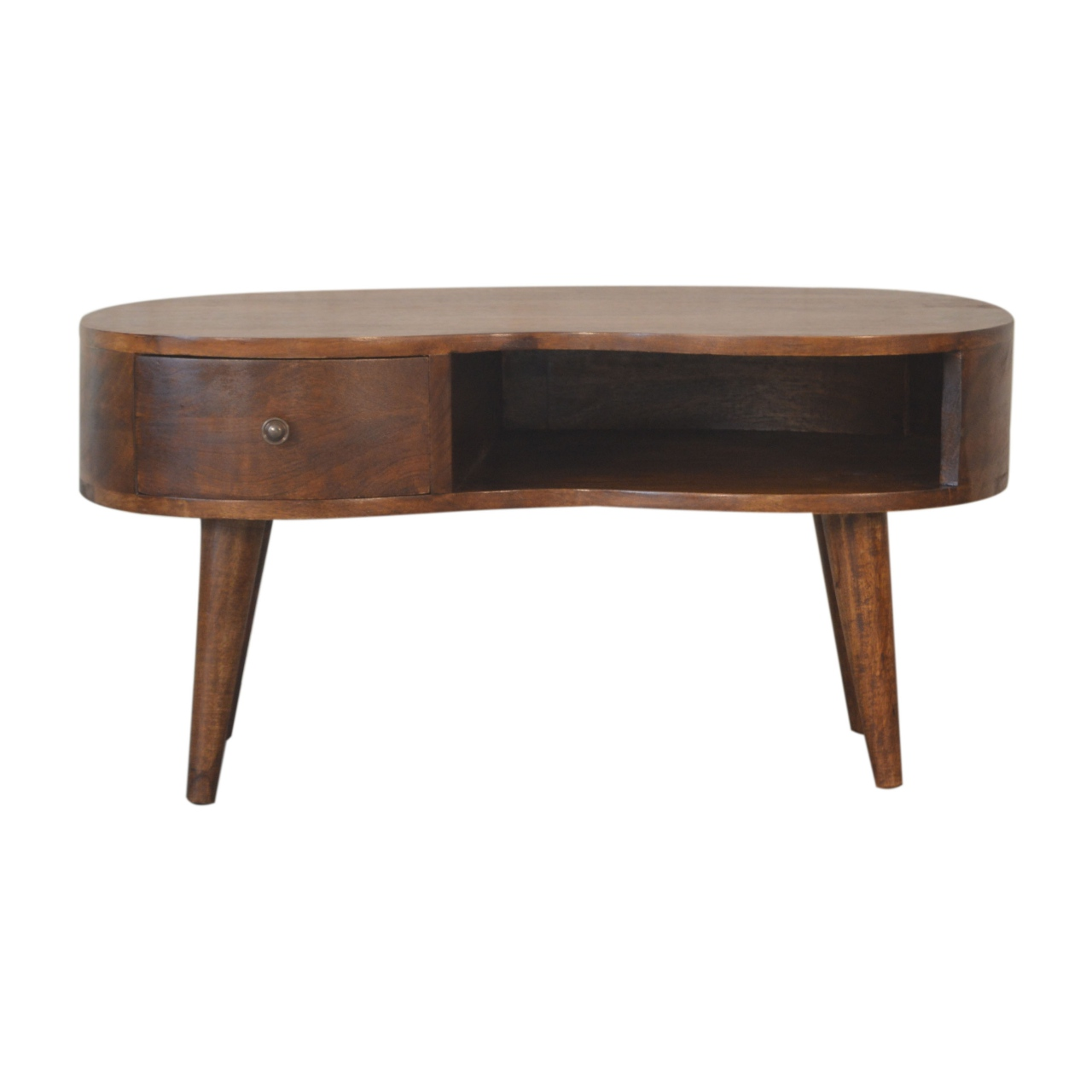 Artisan Furniture Solid Wood Chestnut Wave Coffee Table, 1 Drawer & 1 Shelf, Brown