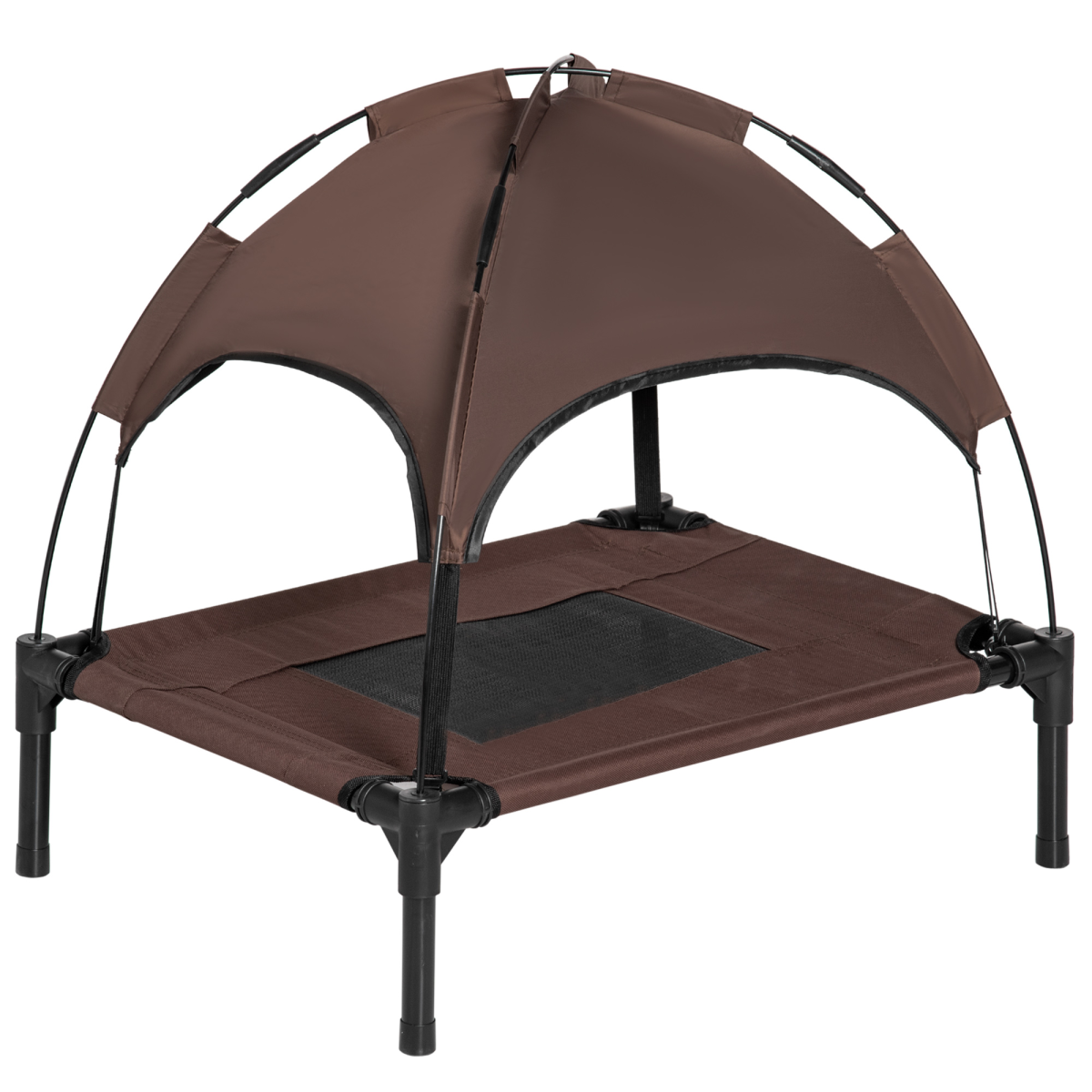 61 cm Elevated Pet Bed Dog Cot Tent with Canopy, Brown