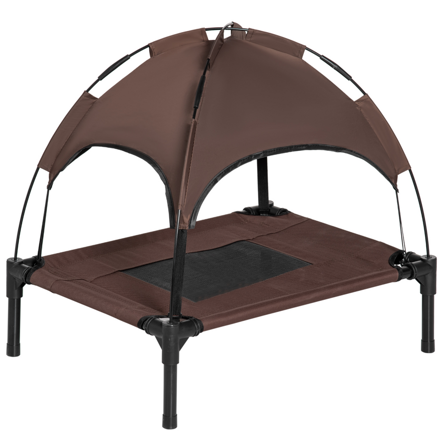 61 cm Elevated Pet Bed Dog Cot Tent with Canopy, Brown